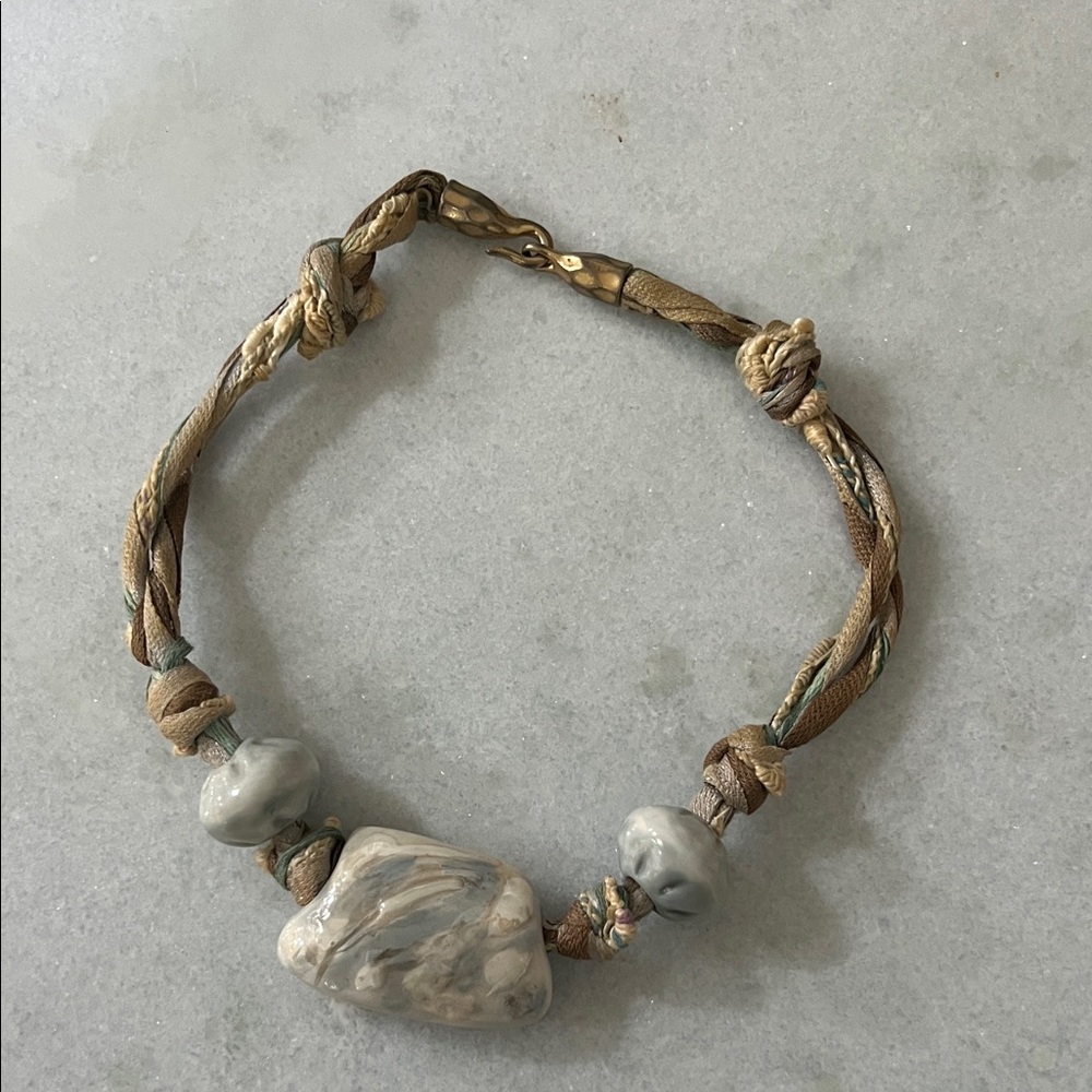 Coastal blue and Brown Braided Choker Necklace with Stone Accents